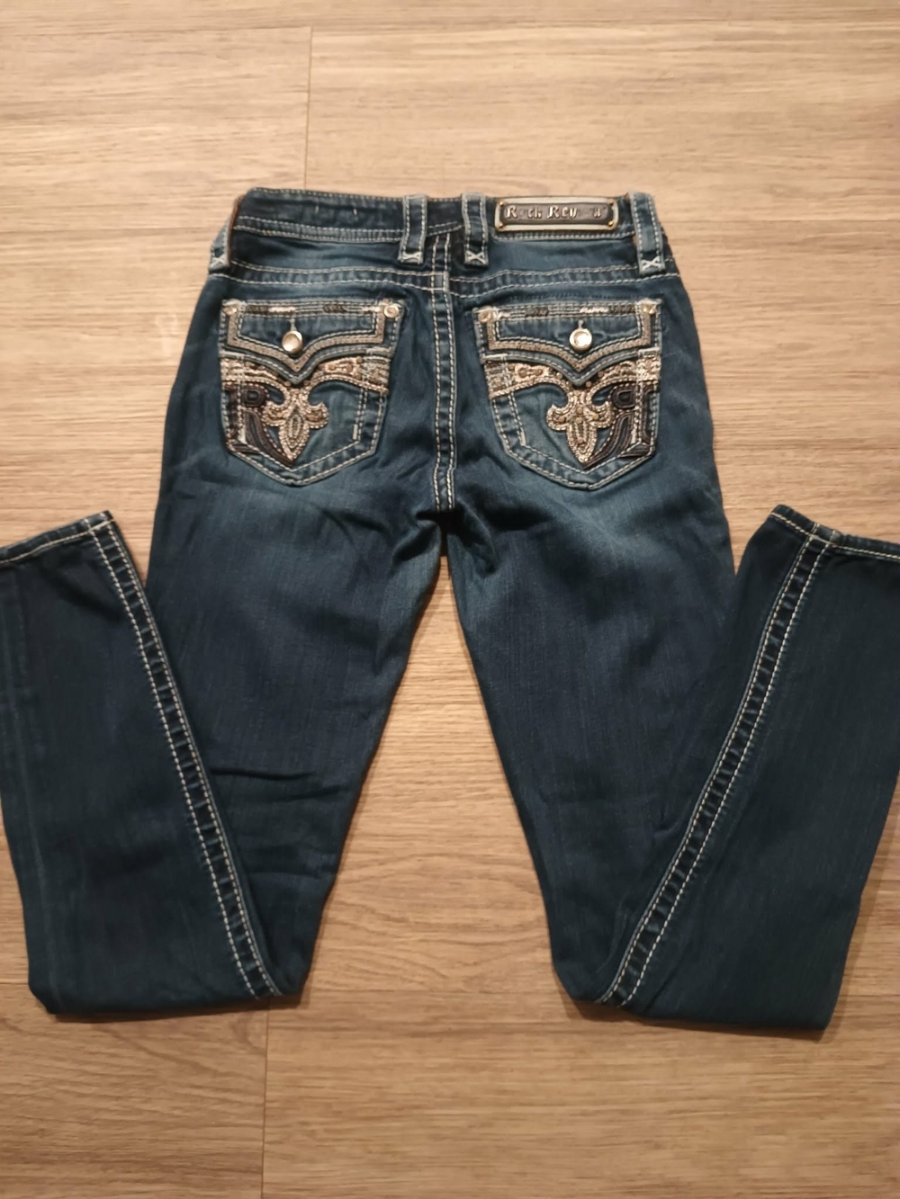 Rock Revival Dark Blue Embellished Back Pocket Women's Jeans